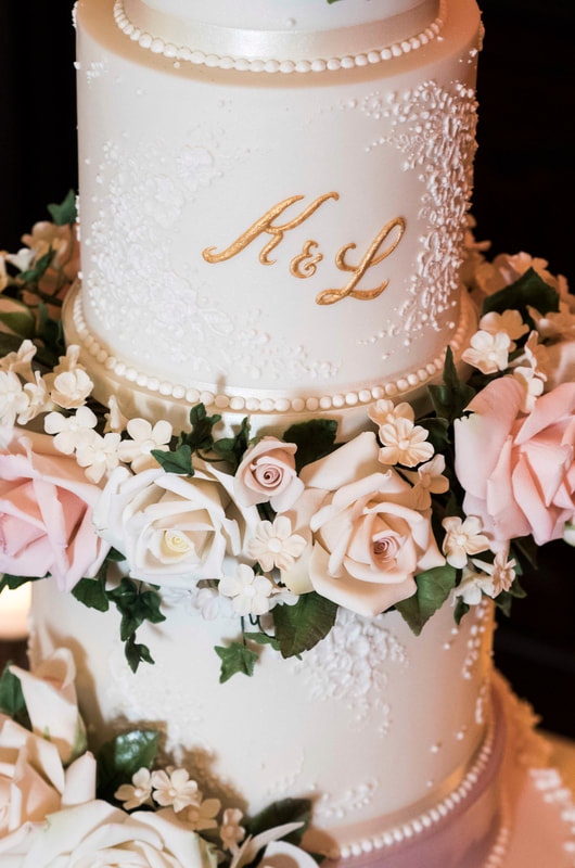 Wedding Cake with hand-piped detail and sugar flowers at Peckforton Castle, Cheshire - thefrostery.co.uk