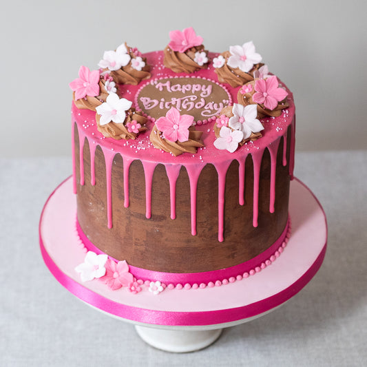 Chocolate Birthday Cake with raspberry coloured drip