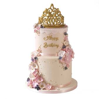 Pink Princess Birthday Cake with gold tiara